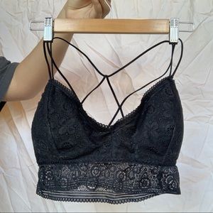 black lace bralette with cross cross straps